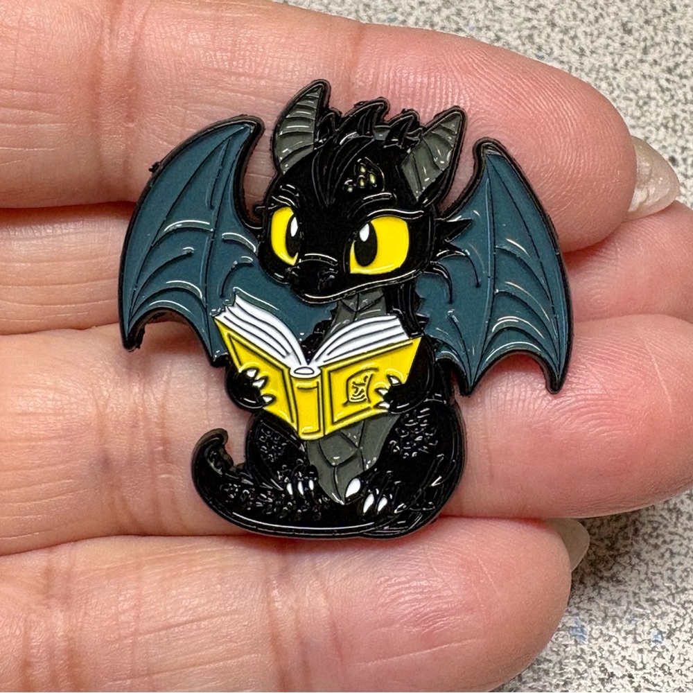 Black dragon /book lover- Tame Your Dragon Enamel Pin